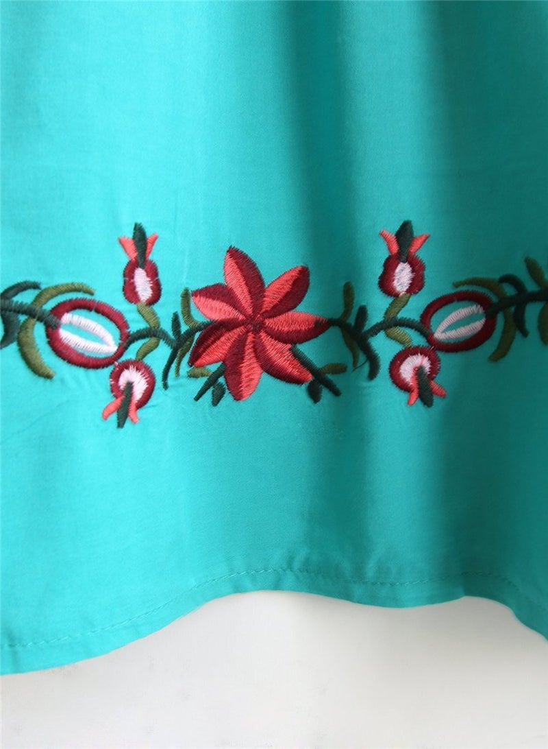 Kafeimali Women's Summer Mini Dress Bohemian Embroidery Tunic Shift Blouse (Light blue) - Image 5